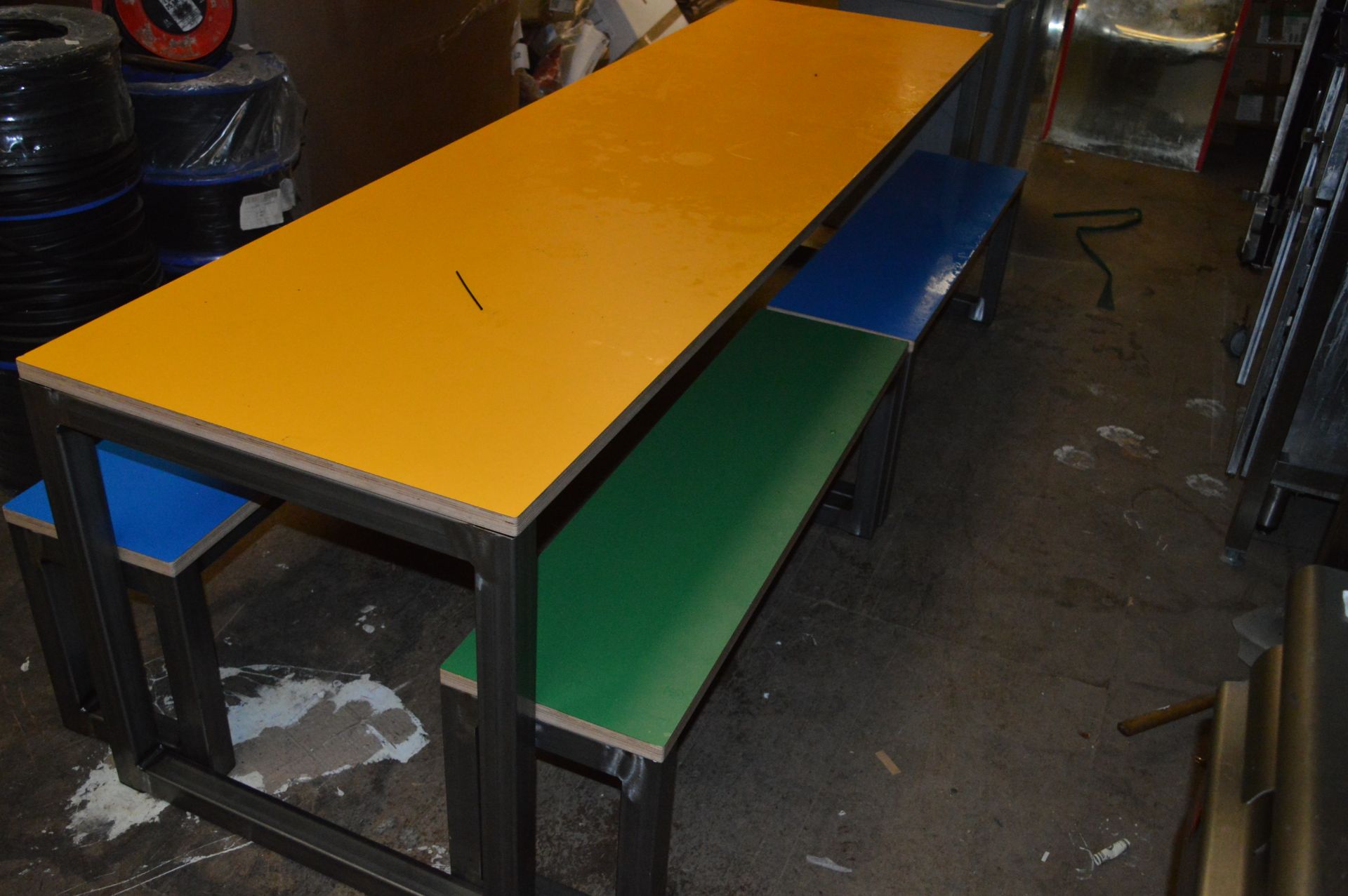 *Steel Framed Refectory Table with Steel Framed Be