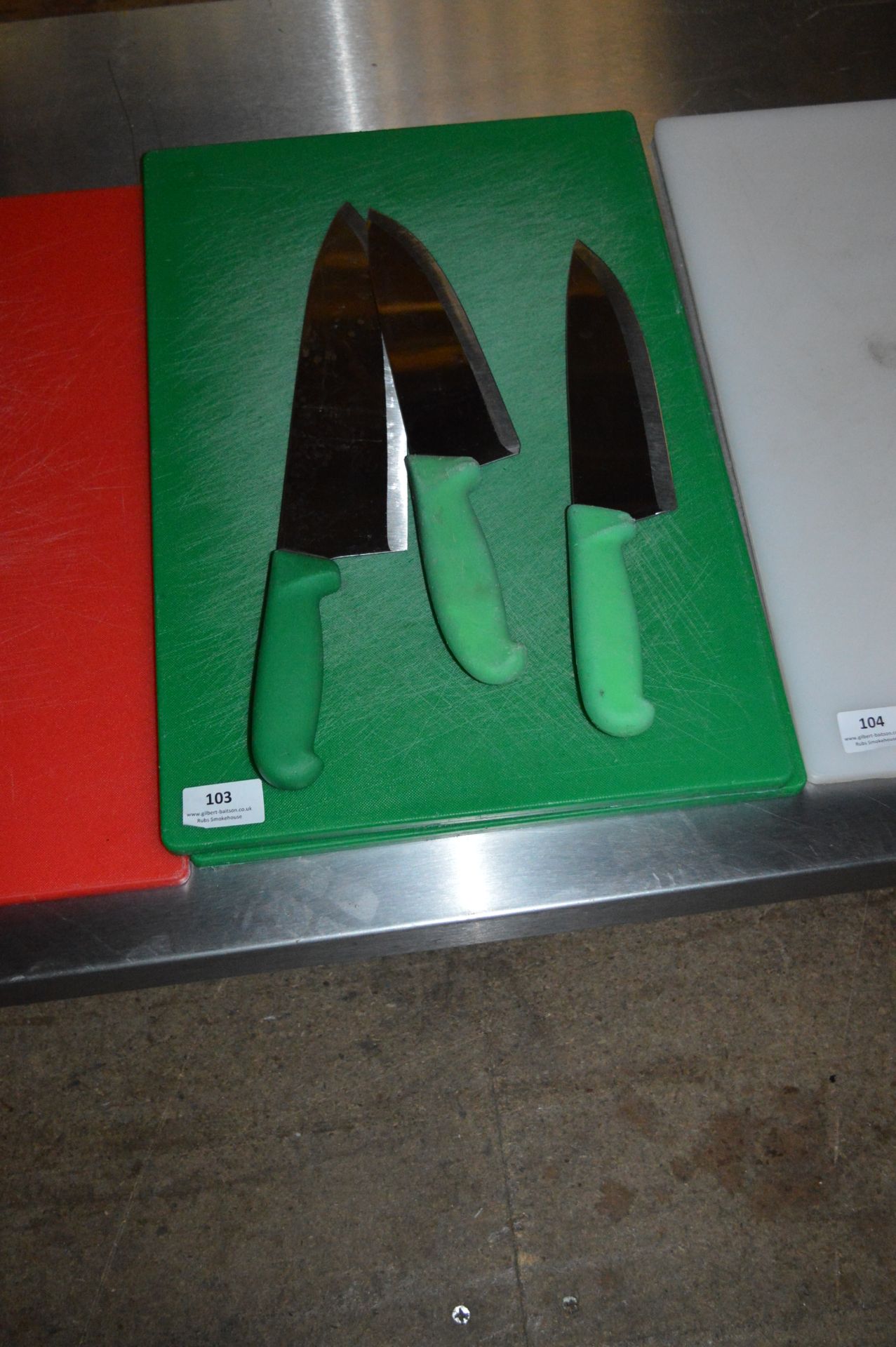 *Two Green Chopping Boards and Three Green Handled