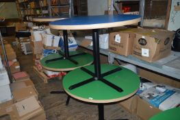 *Three Blue and Two Green Circular Dining Tables o