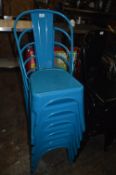 *Six Industrial Style Blue Metal Stackable Chairs