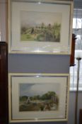 Pair of Framed Victorian Prints - Mansion Garden S