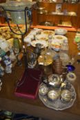 Sliver Plated Tea Set, Copper Measure Jugs, Cut Gl