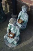 Pair of Plastic Garden Ornaments - Buddhas