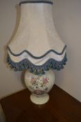 Floral Decorated Pottery Table Lamp and Shade