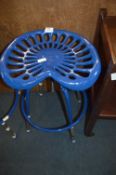 *Blue Painted Metal Tractor Seat Barstool