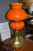 Brass Oil Lamp (Converted to Electric) with Orange