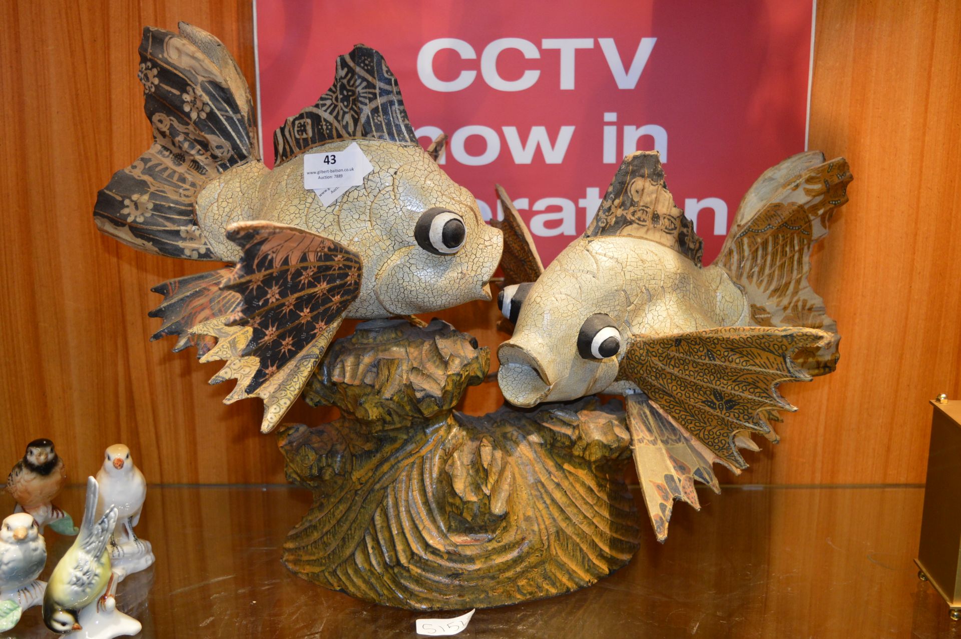 Painted Carved Wood Figurine - Fish