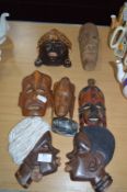 Collection of African Carved Wood Wall Masks