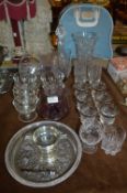 Drinking Glassware, Decanter, Vases and a Chrome T