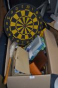 Box Containing Dart Board, Ladies Shoes, Ornaments