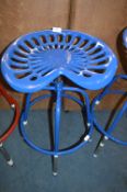 *Blue Painted Metal Tractor Seat Barstool