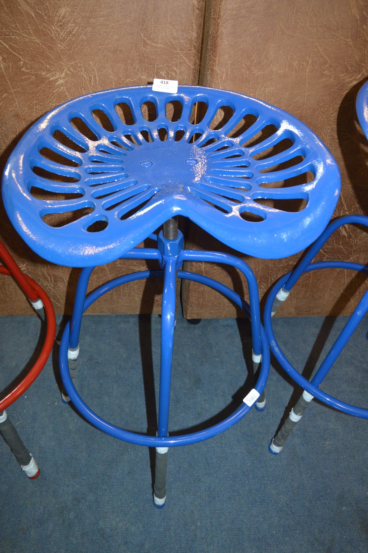 *Blue Painted Metal Tractor Seat Barstool