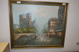 Framed Oil on Canvas - Continental Street Scene