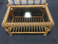 Wicker Framed Coffee Table with Glass Top