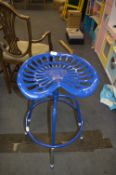 *Blue Painted Metal Tractor Seat Barstool