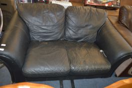 Black Leather Two Seat Sofa