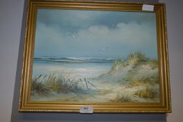 Gilt Framed Oil on Canvas - Coastal Scene, Signed