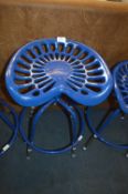 *Blue Painted Metal Tractor Seat Barstool