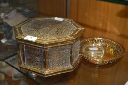Embossed Brass Sewing Box, Brass Tray and a Paperw