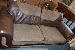 Brown Leather & Grey Settee