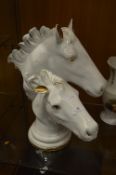 Large White & Gilt Pottery Figure - Horses Heads