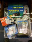 Box Containing Extension Leads, Timers, Torch, Smo