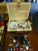 Needlework Box and Contents of Sewing Materials