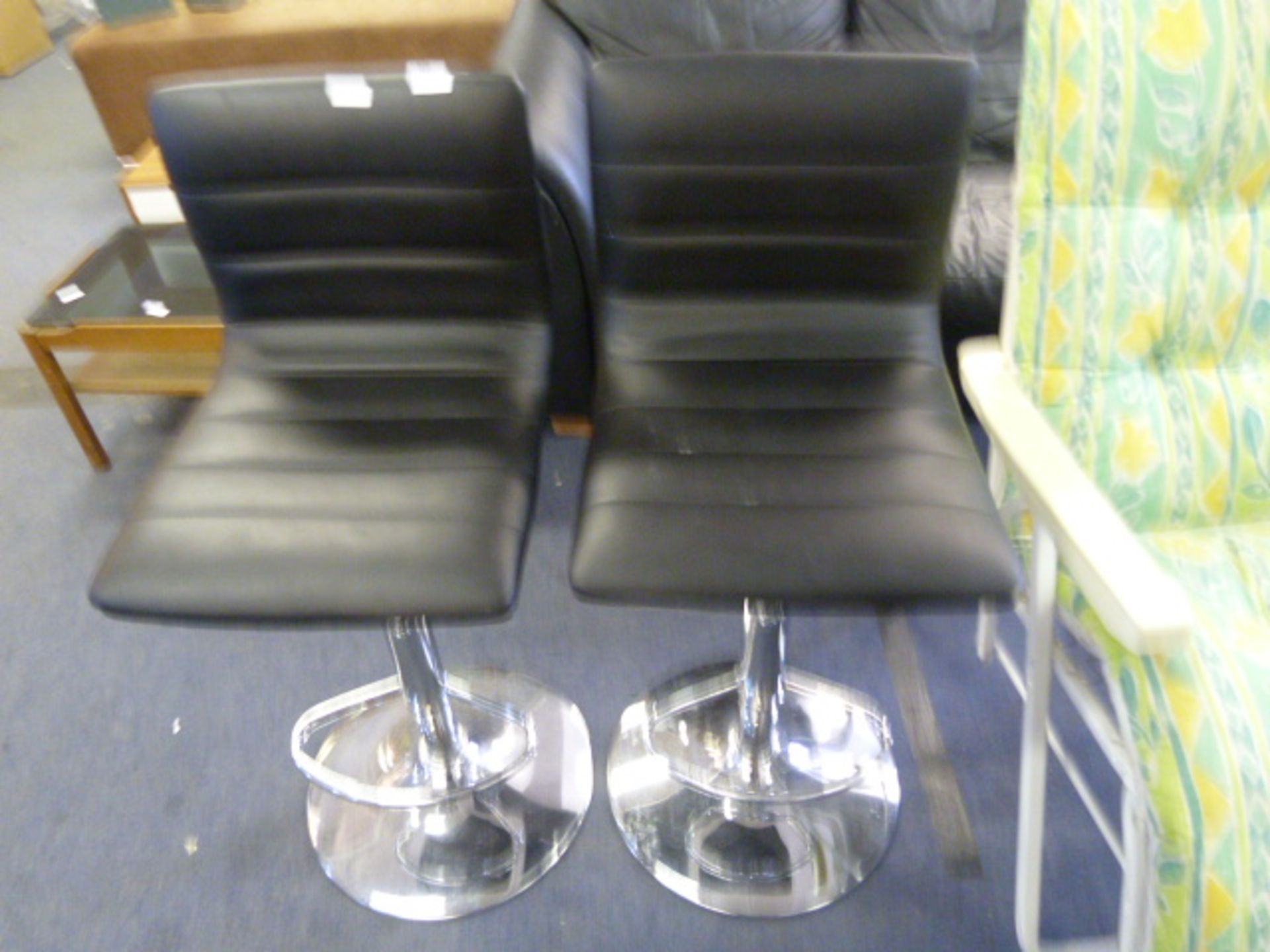 Pair of Black and Chrome Gas Lift Bar Stools