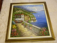 Large Framed Oil on Canvas - Continental Coastal S