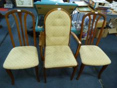 Pair of Teak Dining Chairs and an Armchair with Ma