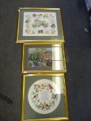 Three Gilt Framed Needlework Tapestries