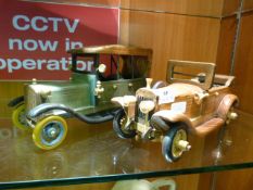 Two Wooden Vintage Car Models
