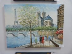 Oil on Canvas - Parisian Scene Eiffel Tower