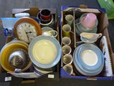 Two Boxes Containing Dinnerware, Clocks, Mixing Bo