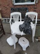 White Plastic Circular Garden Table with Two Chair