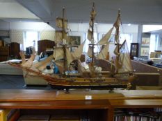 Wooden Model Three Mast Sailing Boat