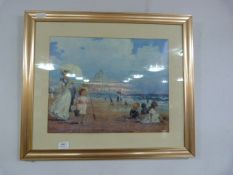 Gilt Framed Print - Edwardian Beach Scene