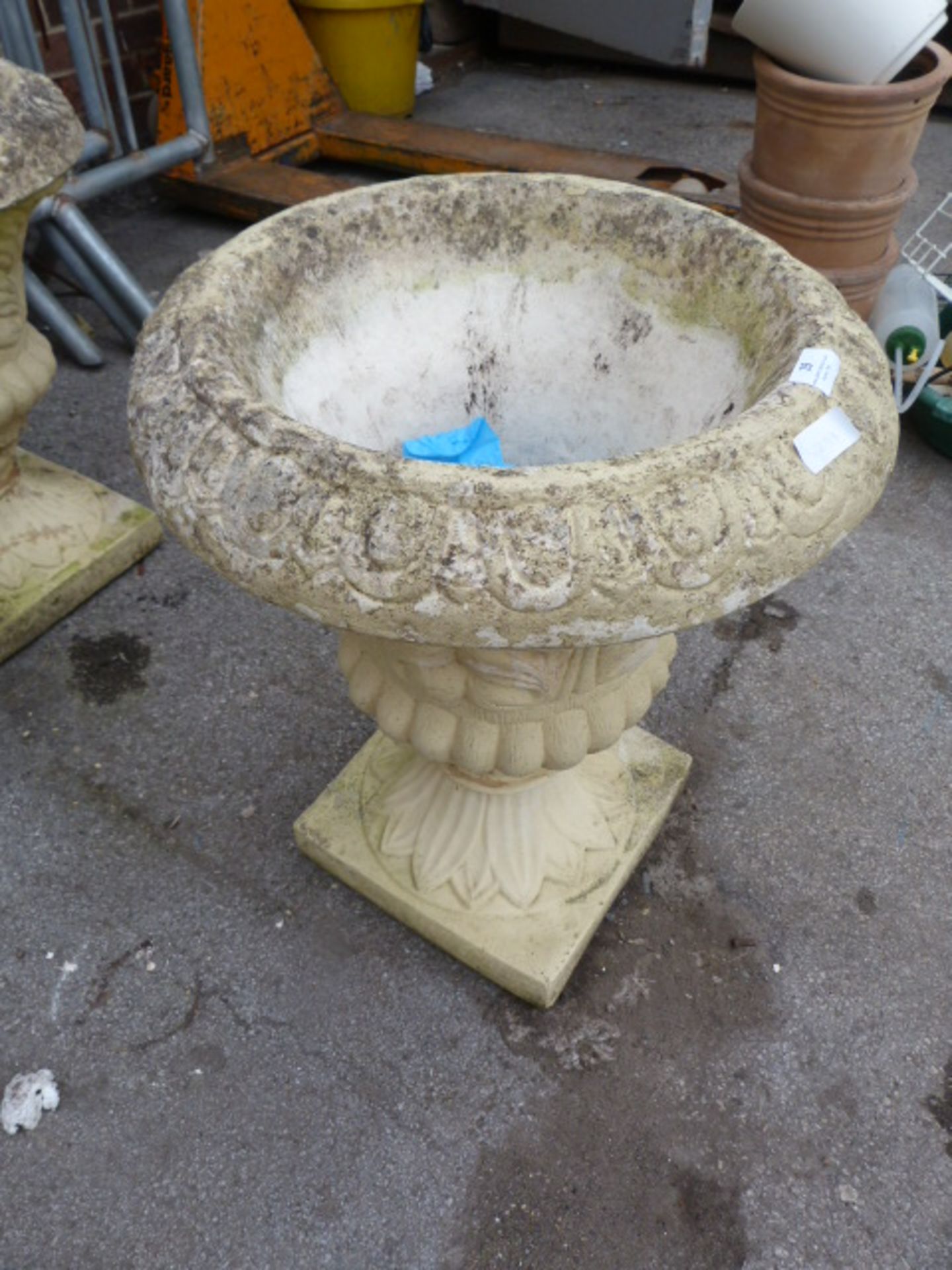 Concrete Garden Urn with Leaf Decoration