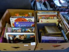 Two Boxes Containing Children's Annuals, Books, Connect Four, etc.