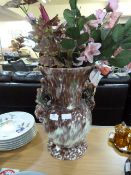 Large German Pottery Vase and Artificial Flowers