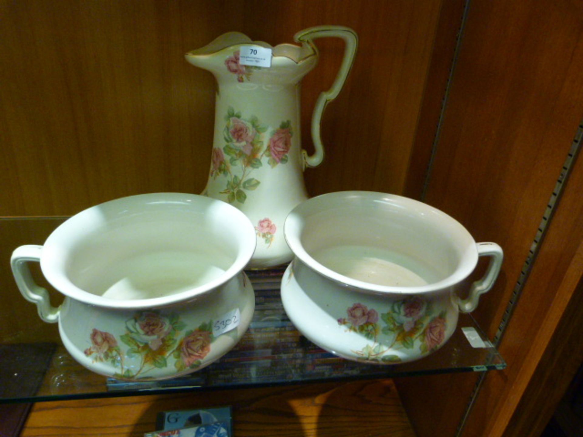 Rose Pattern Water Jug and Two Potties