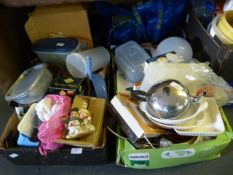 Two Boxes of Kitchen Items; Containers, Can Opener