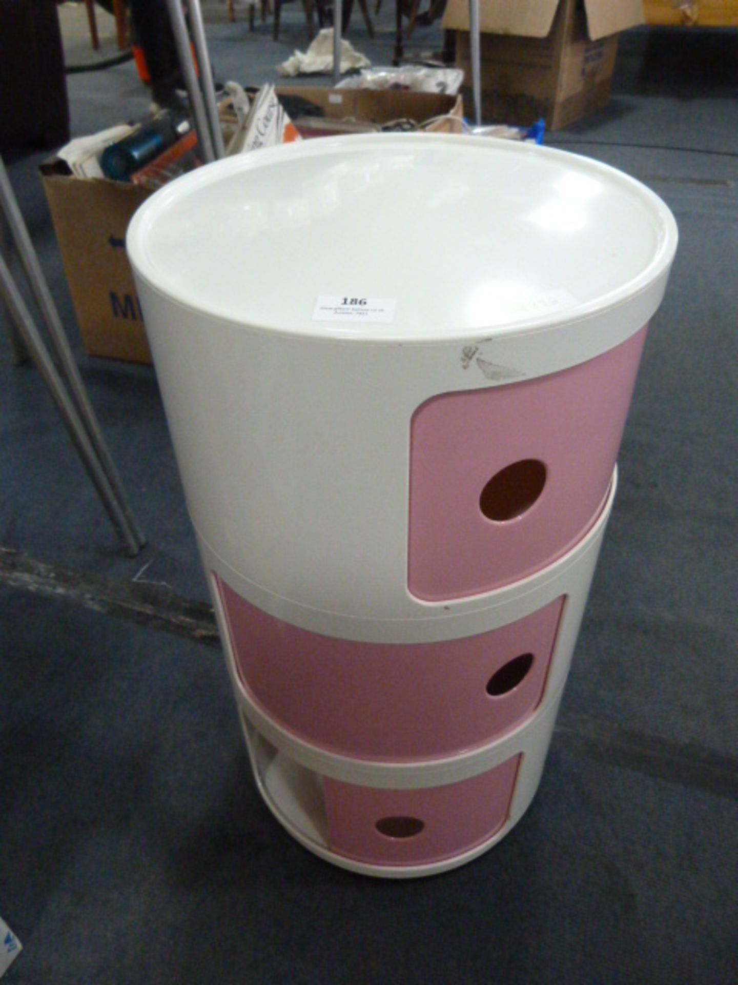 Circular Pink & White Plastic Three Teir Storage U