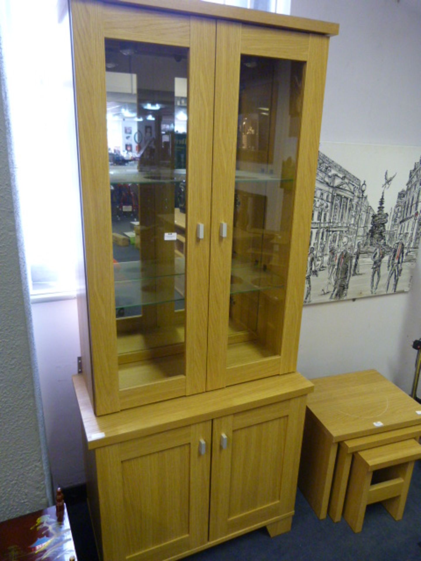 Light Oak Wall Unit with Mirrored Back