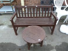 Wooden Slat Garden Bench and Small Table