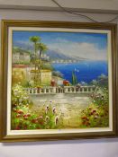 Large Framed Oil on Canvas - Continental Coastal S