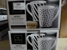 *Two Boxes of 4 Porcelain Mugs (Black & White Patt