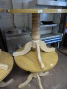 Two Circular Oak Cafe Tables on Pedestal Bases