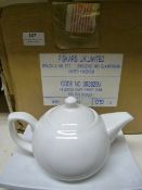 *Box of White Ceramic Teapots with Tray