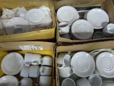 Four Boxes of White Ceramic Cups and Saucers
